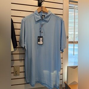 FootJoy Men's Light Blue and White Polo